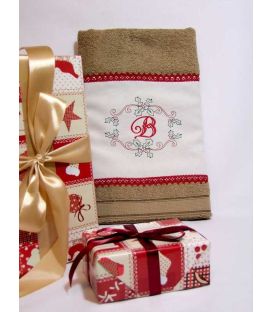 Cadou de Craciun prosop personalizat si decorat culoare bej