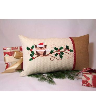 Cadou de Craciun pernuta decorativa personalizata broderie bufnita