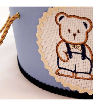 Cutie rotunda ursulet cu papion personalizata cu nume si data botez