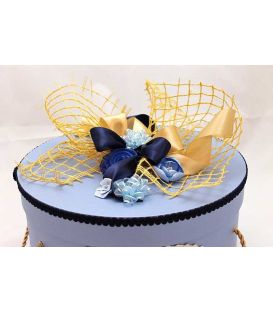 Cutie rotunda ursulet cu papion personalizata cu nume si data botez