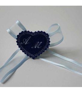 Marturie botez personalizata inimioara albastra cu monograme AM