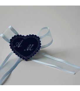 Marturie botez personalizata inimioara albastra cu monograme AM