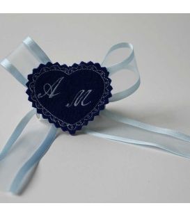 Marturie botez personalizata inimioara albastra cu monograme AM
