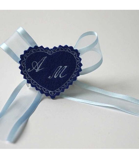 Marturie botez personalizata inimioara albastra cu monograme AM