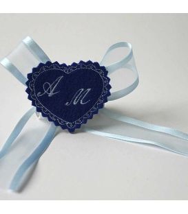 Marturie botez personalizata inimioara albastra cu monograme AM