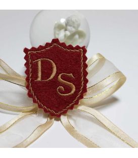 Marturie botez personalizata blazon cu monograme DS