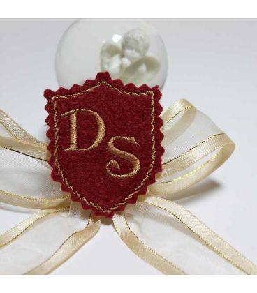 Marturie botez personalizata blazon cu monograme DS