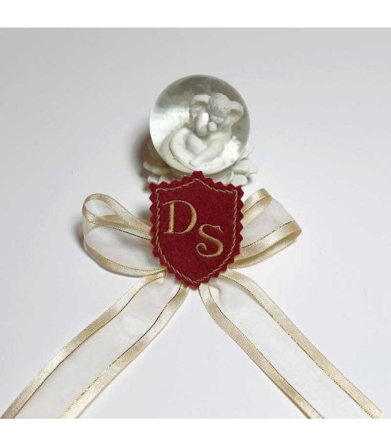 Marturie botez personalizata blazon cu monograme DS