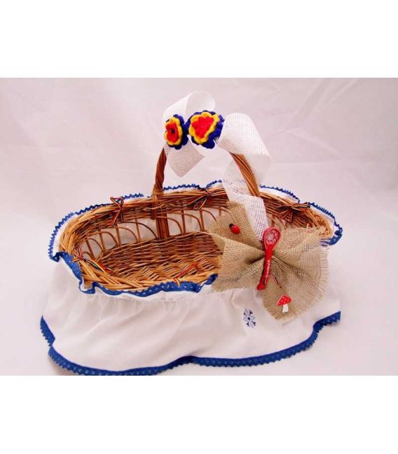 Cosulet botez traditional decorat culoare albastra