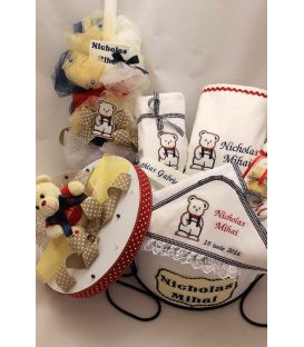 Trusou botez personalizat complet ursulet cu papion