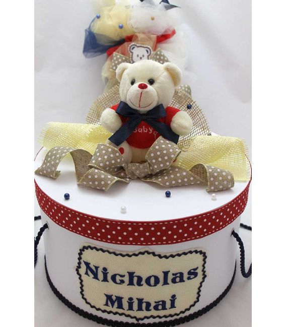 Trusou botez personalizat complet ursulet cu papion