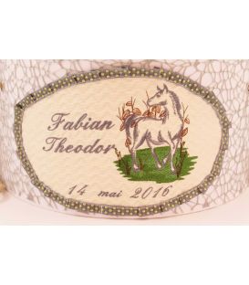 Trusou botez personalizat si cutie botez broderie calut