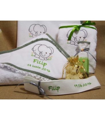 Trusou botez verde | Personalizat Elefantel | Atelierele Cris