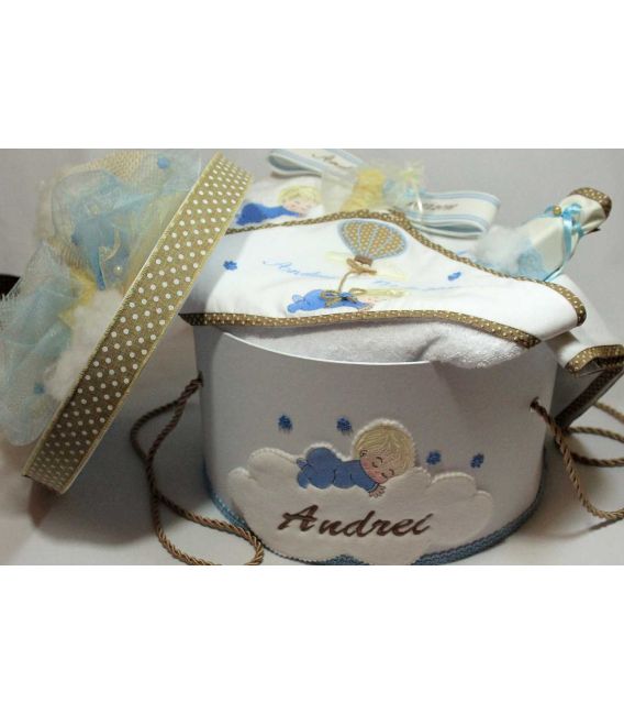 Trusou botez personalizat si cutie botez bebelus si balon
