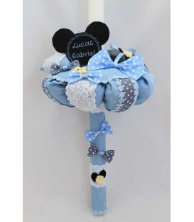 Lumanare botez baieti Mickey Mouse si papion cu buline albe