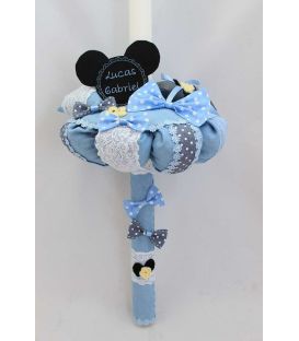 Lumanare botez baieti Mickey Mouse si papion cu buline albe