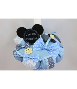 Lumanare botez baieti Mickey Mouse si papion cu buline albe
