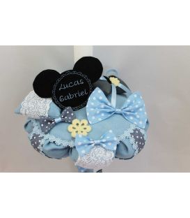 Lumanare botez baieti Mickey Mouse si papion cu buline albe