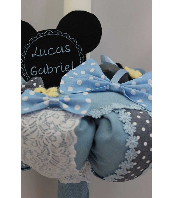 Lumanare botez baieti Mickey Mouse si papion cu buline albe
