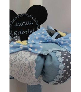 Lumanare botez baieti Mickey Mouse si papion cu buline albe