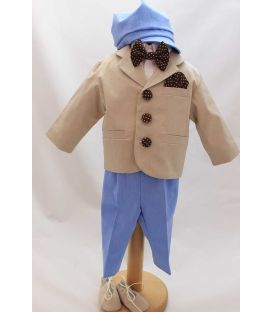 Costum botez baieti - compleu, Papion maro cu buline albe
