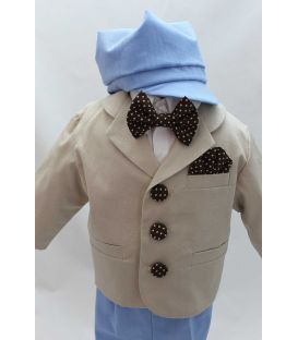 Costum botez baieti - compleu, Papion maro cu buline albe