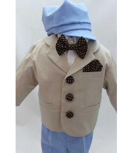 Costum botez baieti - compleu, Papion maro cu buline albe