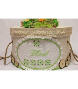 Cutie botez personalizata traditionala broderie stelute culoarea verde