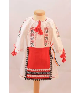 Costum botez traditional fetite broderie floare rosu si negru