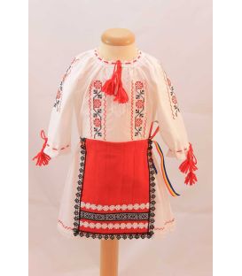 Costum botez traditional fetite broderie floare rosu si negru