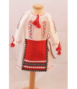 Costum botez traditional fetite broderie floare rosu si negru