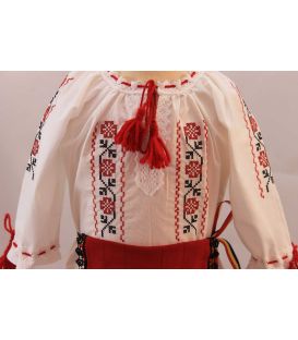 Costum botez traditional fetite broderie floare rosu si negru