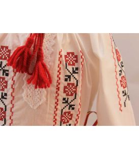 Costum botez traditional fetite broderie floare rosu si negru