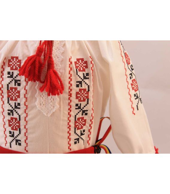 Costum botez traditional fetite broderie floare rosu si negru
