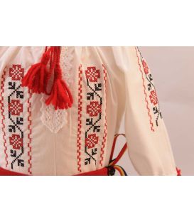 Costum botez traditional fetite broderie floare rosu si negru
