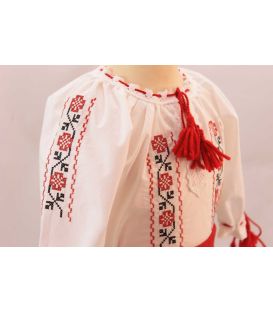 Costum botez traditional fetite broderie floare rosu si negru