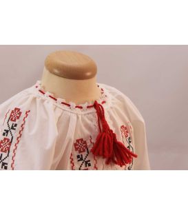 Costum botez traditional fetite broderie floare rosu si negru