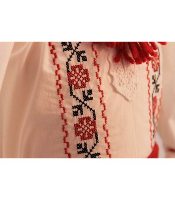 Costum botez traditional fetite broderie floare rosu si negru