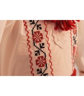 Costum botez traditional fetite broderie floare rosu si negru