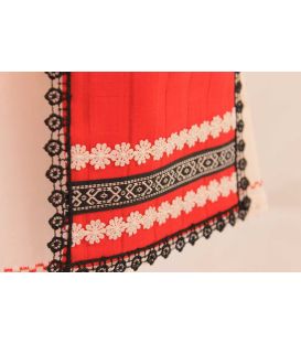 Costum botez traditional fetite broderie floare rosu si negru