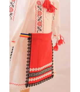 Costum botez traditional fetite broderie floare rosu si negru