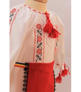 Costum botez traditional fetite broderie floare rosu si negru