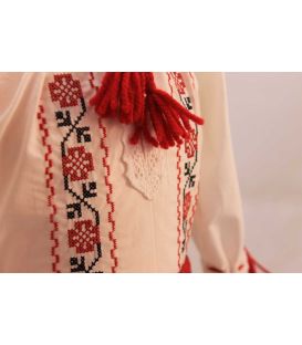Costum botez traditional fetite broderie floare rosu si negru