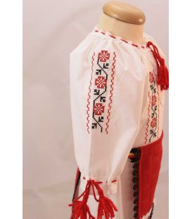 Costum botez traditional fetite broderie floare rosu si negru