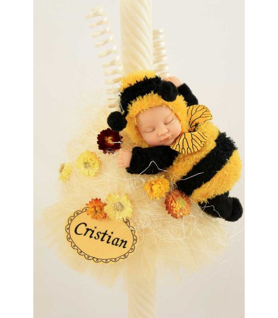 Lumanare botez personalizata cu jucarie albinuta Zum Zum