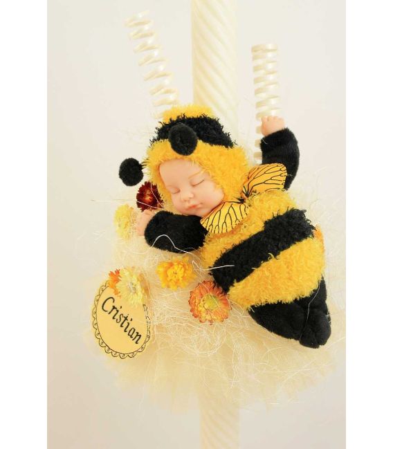 Lumanare botez personalizata cu jucarie albinuta Zum Zum