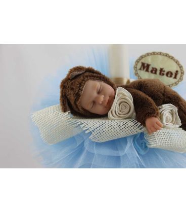 Lumanare botez personalizata cu jucarie bebe ursulet