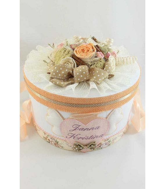 Cutie trusou botez Inimioara Angelica, rotunda personalizata