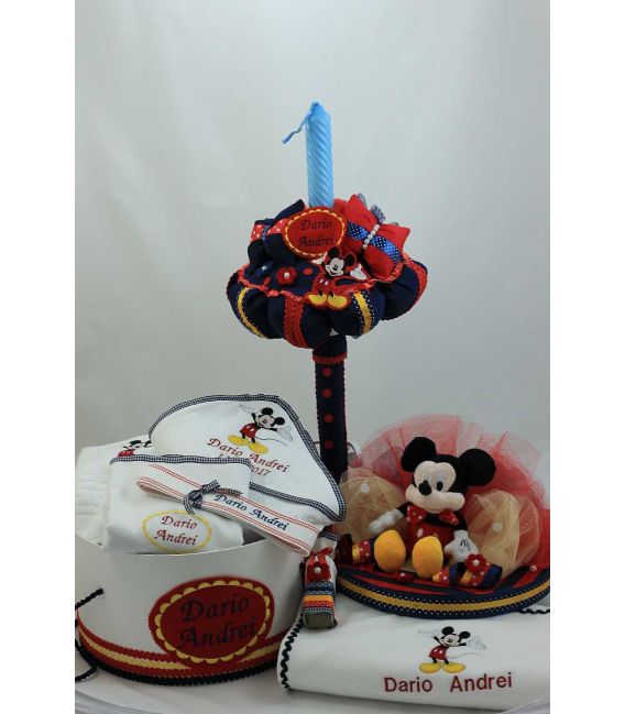 Trusou botez Mickey Mouse personalizat complet baiat culoare bleomarine