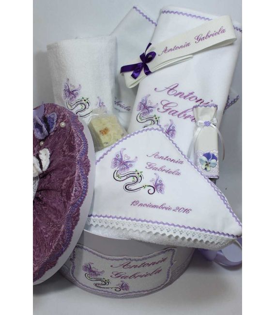 Trusou botez personalizat complet fluturasi fetite culoare lila